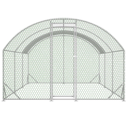US Local Large Chicken Coop Metal Chicken Run With Waterproof And Anti-UV Cover, Dome Shaped Walk-in Fence Cage Hen House For Outdoor And Yard Farm, 9.84 X 19.68 X 6.56 Ft