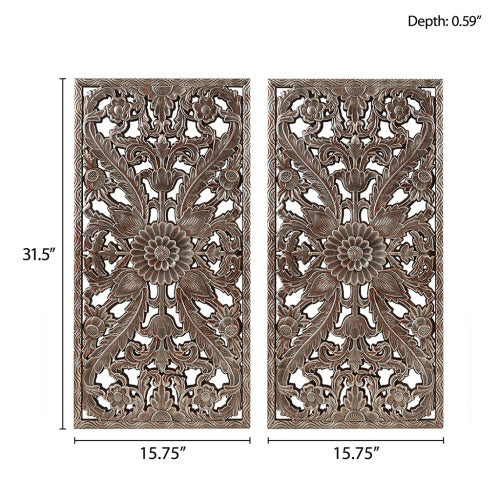 US Local Distressed Carved Wood 2-piece Wall Decor Set