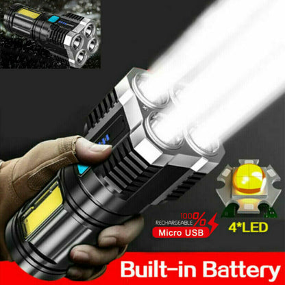 US Local 2024 POWERFUL Tactical Quad-Core Super Bright Torch LED Flashlight USB Rechargeable Camping