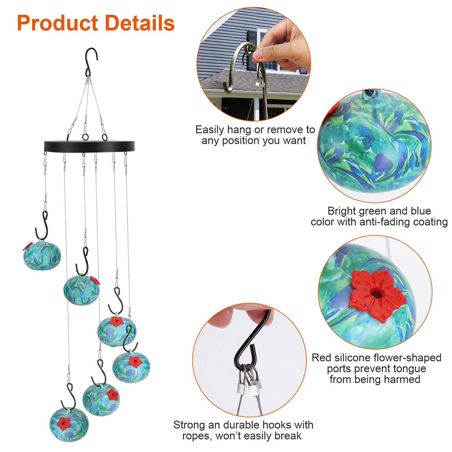 US Local 1Pc Wind Chimes Humming Bird Feeder Ant And Bee Proof Outdoor Hanging Hummingbird Feeder For Viewing Decoration For Garden Patio Yard Balcony