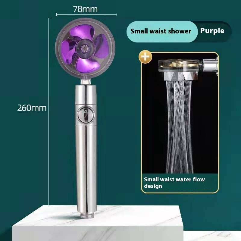 US Local Propeller Driven Shower Head With Stop Button And Cotton Filter Turbocharged High Pressure Handheld Shower Nozzle