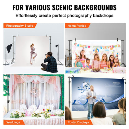 US Local VEVOR 11.48 X 9.58 Ft Heavy Duty Backdrop Stand, Height Adjustable Photography Backdrop Stand, Background Support System With 6 Clamps And A Carry Bag, For Party, Wedding, Display, Photo