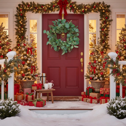 US Local 2PCS Set Christmas Wreath Eucalyptus Candle Rings 14.2in Green Artificial Plants Home Door Decor Holiday Wall Pendant FBA Shipment