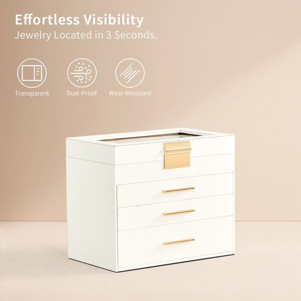 US Local Top Visible Storage With 2-drawer White Cabinet And Pink Velvet Jewelry Box