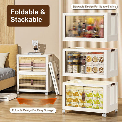 US Local 3 Pcs Foldable Storage Bins With Lid Wheels Front Magnetic Door Fedex Shipping