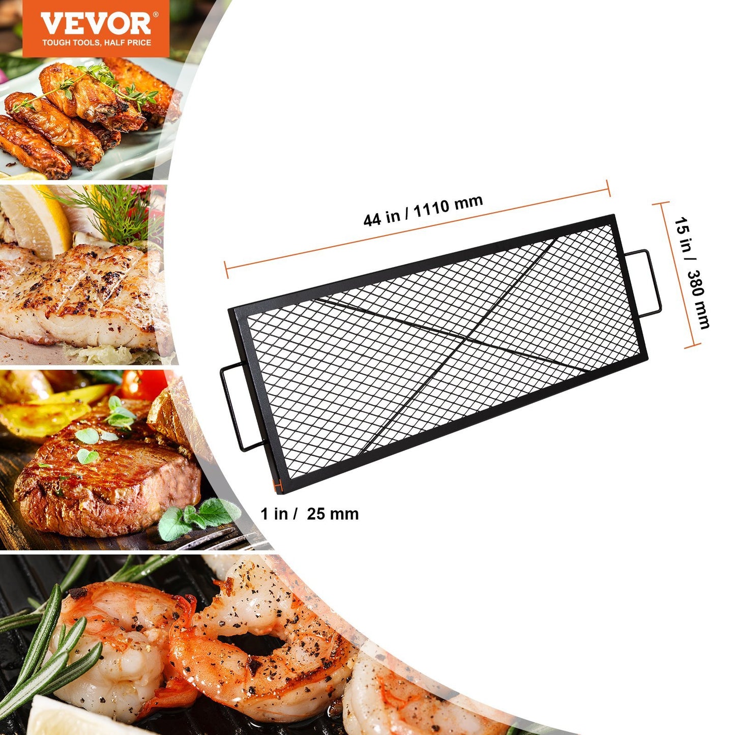 US Local VEVOR X-Marks Fire Pit Grill Grate, Rectangle Cooking Grate, Heavy Duty Steel Campfire BBQ Grill Grid With Handle & Support X Wire, Portable Camping Cookware For Outside Party Gathering, 44 Inch Black