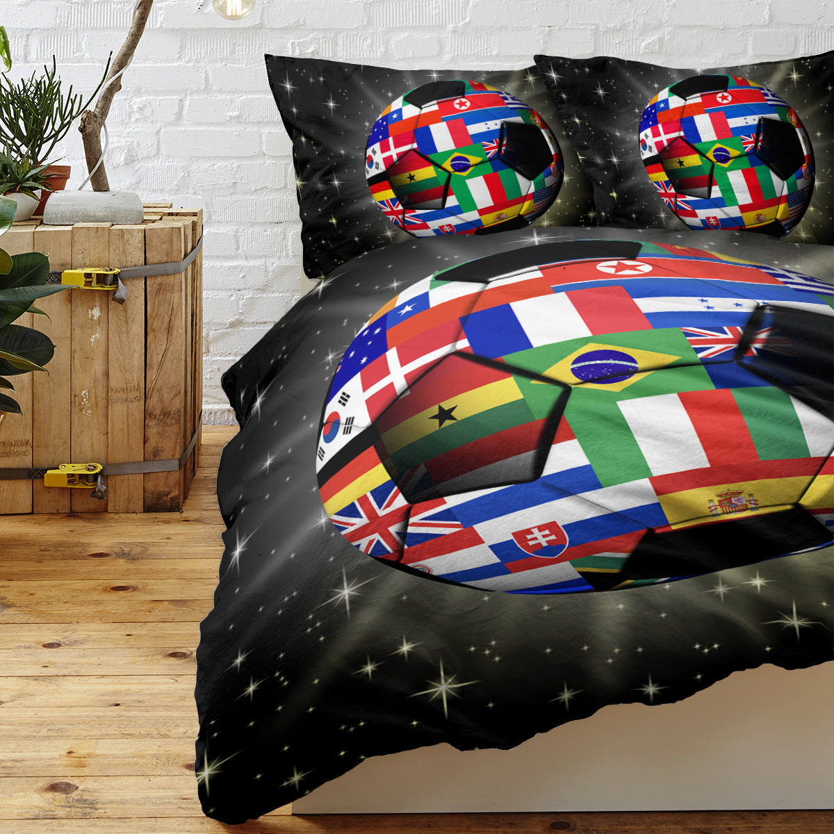 US & UK Local 3D Soccer Ball Bedding Set Football World Flags Print Duvet Cover Sets For Teen Boys Sports Bedding Sets Universe Stars Black Bed Quilt Cover
