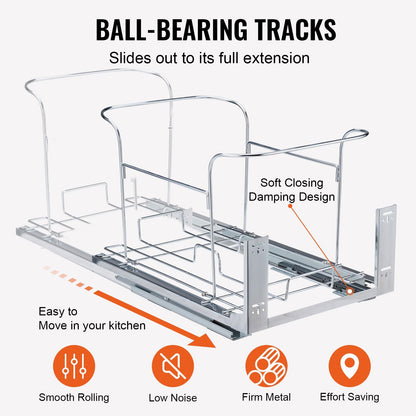 US Local Pull-Out Trash Can, 35Lx2 Double Bins, Under Mount Kitchen Waste Container With Slide And Door Mounting Kit, 110 Lbs Load Capacity Heavy Duty Garbage Recycling Bin For Kitchen Cabinet, Sink