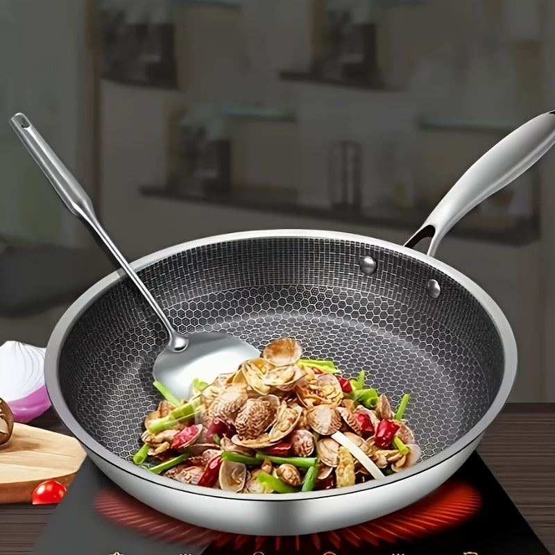 1PC Household Kitchen Honeycomb Stainless Steel Non Stick Frying Pan,Easy To Clean, Suitable For Frying Steak, Fish, And Eggs,Suitable For All Stoves