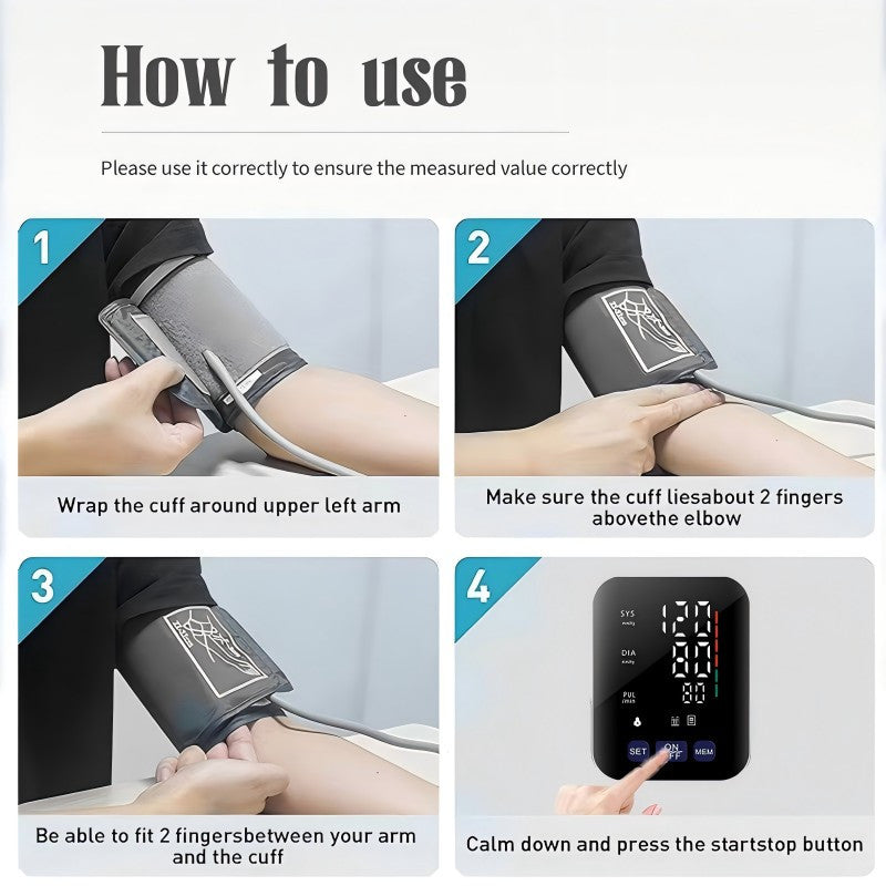 UK Local Multifunctional Home Blood Pressure Monitor With Cuff, Records 99 Measurements And Tracks Heart Rate