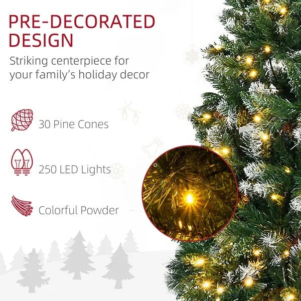 CA Local 6' Decorated Christmas Trees, Skinny Prelit Artificial Christmas Tree With Snow-dipped Branches, Auto Open, Pinecones