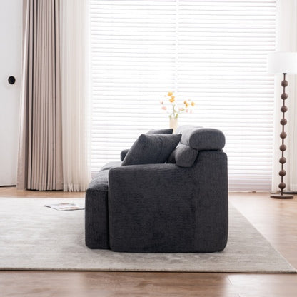 US Local LY-029 GRAY COMPRESSION SOFA 4-seater Combined Sofa, Wood Grain Chenille Fabric, Full Sponge Compression Sofa,combined Sofa With 2 Pillows For Living  Home Furniture  Apartment
