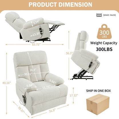 US Local Oversized Power Lift Recliner Chair For Elderly, Electric Fabric Recliner Chair For Seniors, Home Theater Seating,Reclining Sofa Chair With Remote Control,Side Pocket ,Spacious Seat  Light Gray