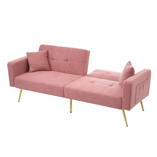 UK Local The Sofa Bed Has A Bed Function, Three Adjustable Backrest Angles, Gold Legs, Cushions And Side Storage Pockets
