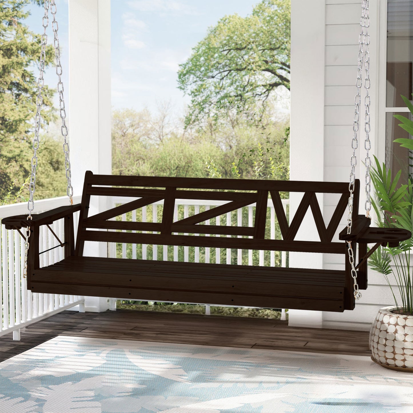 US Local Wooden Outdoor Porch Swing With 3-seat