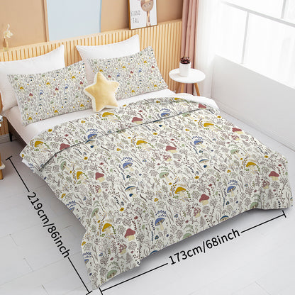 US Local 3 Pieces Mushroom Decoration Comforter Set Soft Bedding Set For Home Bedroom Decor Twin Full Queen King Size