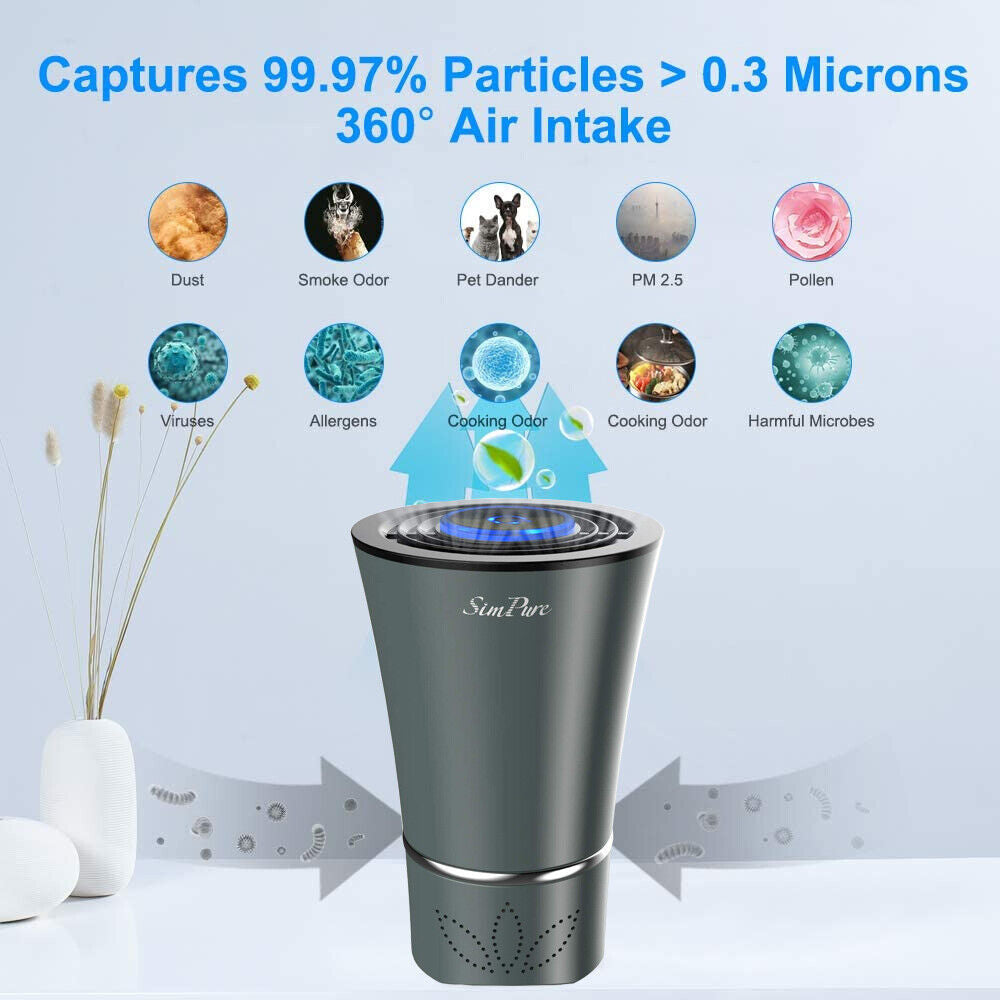 US Local Mini Portable Air Purifier Desktop-True HEPA Filter Cleans Air,Home,Office Use