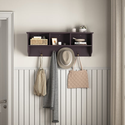 US Local Espresso Entryway Wall Mounted Coat Rack With 4 Dual Hooks Living Room Wooden Storage Shelf