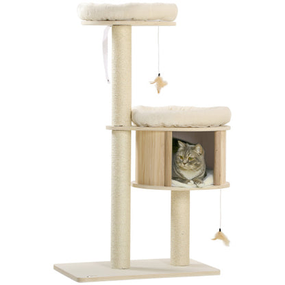 US Local PawHut 3 Level Cat Tree With Sisal Scratching Posts  Cat Badminton Toy For Playing  Soft Cushions  Play Areas