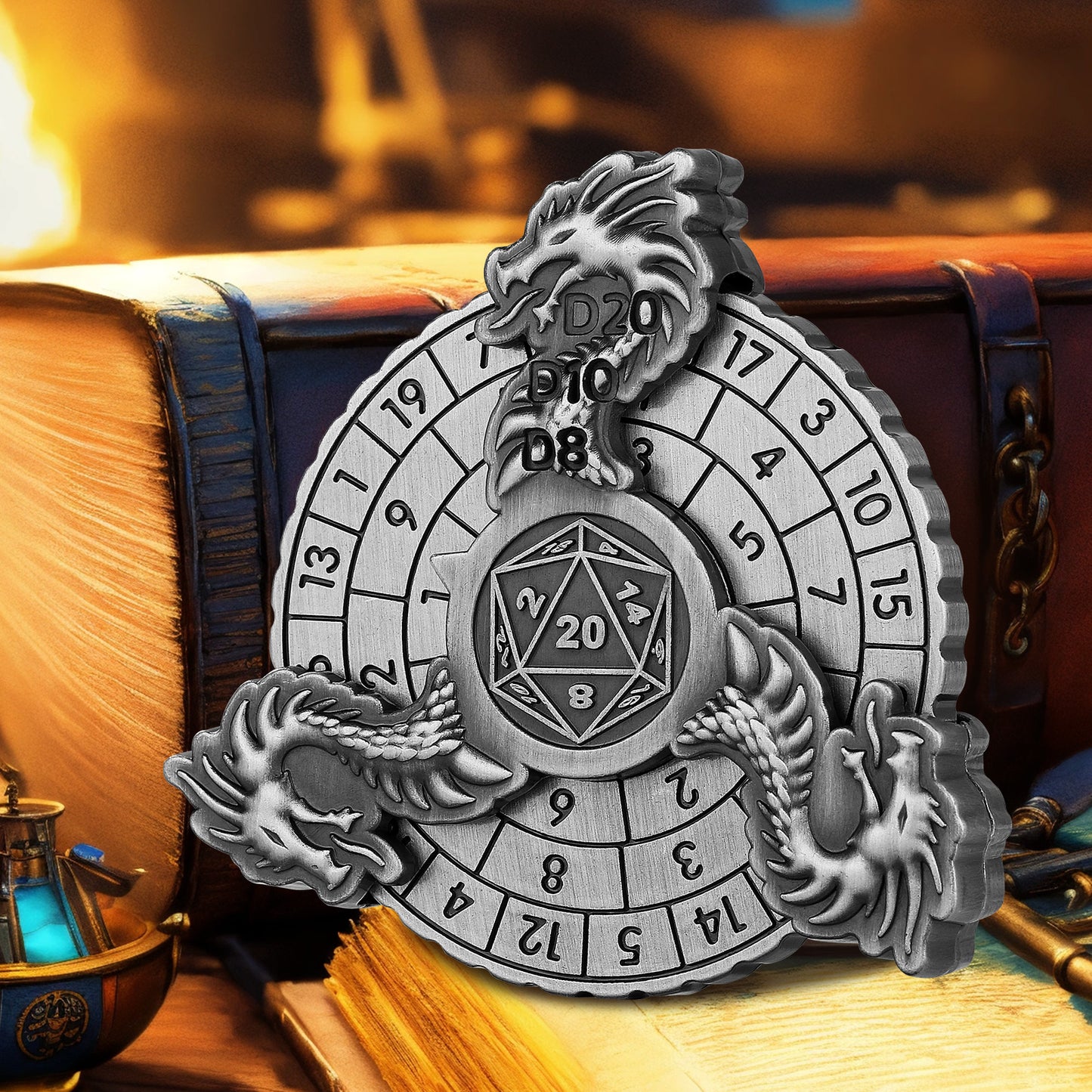 US Local Retro Fantasy Style Turntable Dice Gift Box Set, Essential Creative Accessories For Board Games, Multi-faceted RPG Dice And Circular Scale Design - Advanced Tabletop Game Accessories And Collectibles