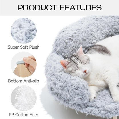 MEWOOFUN Elevated Cat Bed With Washable Cover - 26x18.3x8.5 Inch Wooden Pet Sofa For Cats & Small Medium Dogs Grey, Modern Design