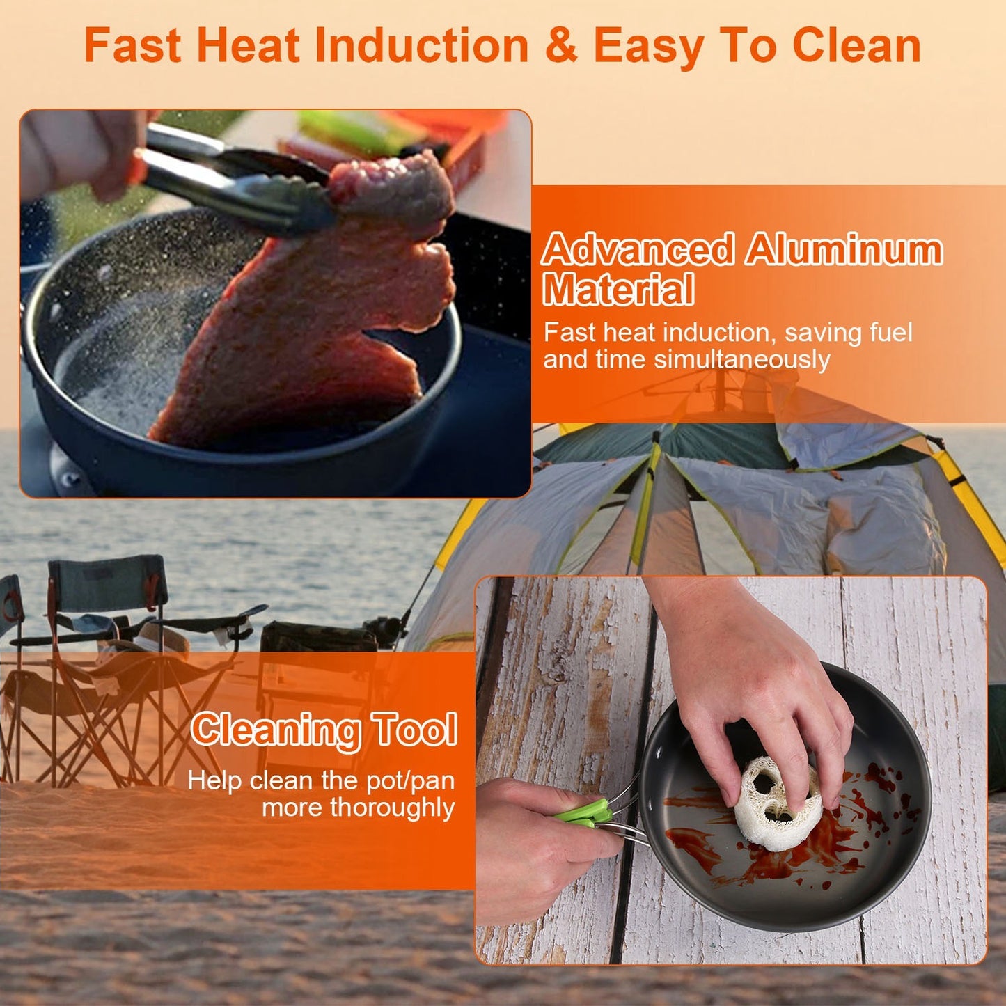 US Local 16Pcs Camping Cooking Ware Set Camping Stove Cookware Kit Aluminum Pot Pan Kettle Set With Bowls Knife Fork Spoon Carabiner Spatula Cutting Board For Hiking Picnic Outdoor