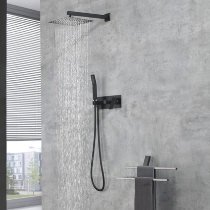 US Local Brass Matte Black Shower Faucet With Shower System, 10 Inch Shower Head And Handheld Spray Bathroom Deluxe Faucet Combination