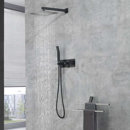 US Local Brass Matte Black Shower Faucet With Shower System, 10 Inch Shower Head And Handheld Spray Bathroom Deluxe Faucet Combination