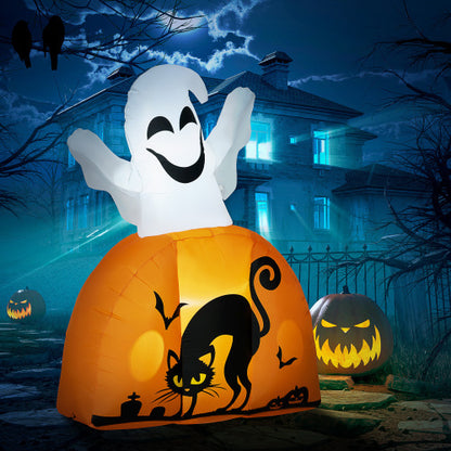 US Local HOMCOM 5ft Halloween Inflatables Outdoor Decorations Ghost With Pumpkin, Outdoor Blow Up Yard Decor With LED Lights For Garden, Lawn, Party, Holiday