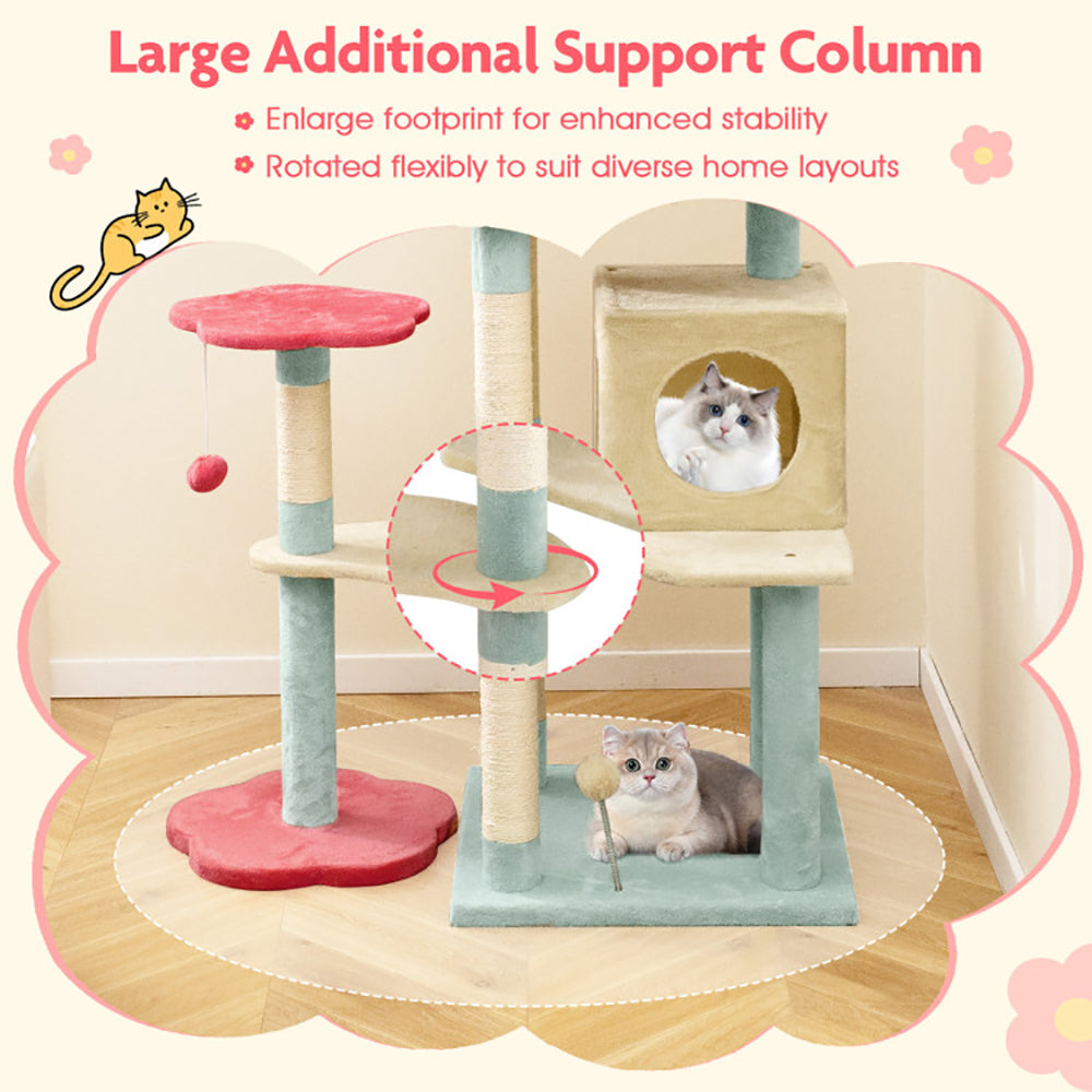 US Local 61 Inch Multi-Level Aesthetic Floral Kitten Tower With Flower-Shaped Padded Perch