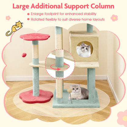 US Local 61 Inch Multi-Level Aesthetic Floral Kitten Tower With Flower-Shaped Padded Perch