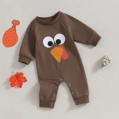 Baby Thanksgiving Boys Girls Cute Jumpsuit Cartoon Printed Long-sleeved Autumn Jumpsuit
