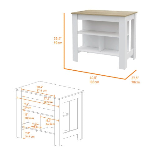 US Local Rockaway 3-Shelf Kitchen Island White And Light Oak