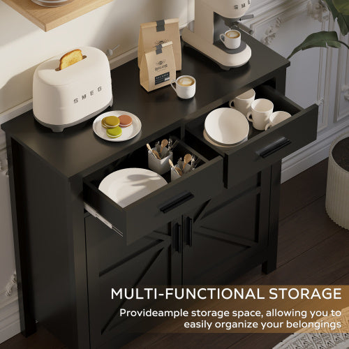 US Local Kitchen Storage Cabinet, Modern Farmhouse Buffet Cabinet With Storage, Coffee Bar With 2 Drawers And 2 Doors, Floor Sideboard Buffet For Living Room, Dining Room, Bathroom, Black