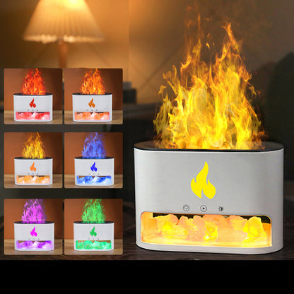 US Local New Flame Humidifier Aromatherapy Machine Crystal Salt Stone Colorful Atmosphere Lamp Flame 3d Simulation Flame Humidifier Household Essential