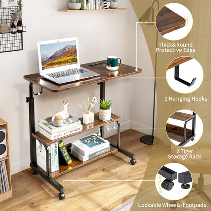 US Local Retro Brown Adjustable Computer Desk