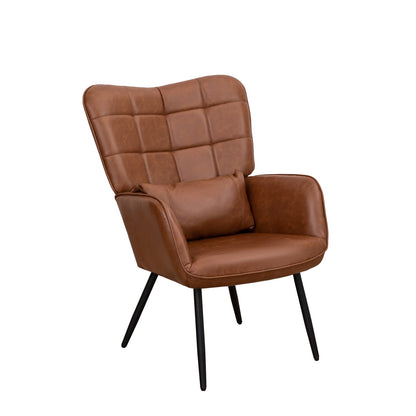 US Local Bonded Leather Armchair, Modern High Back Accent Chair With Metal Legs