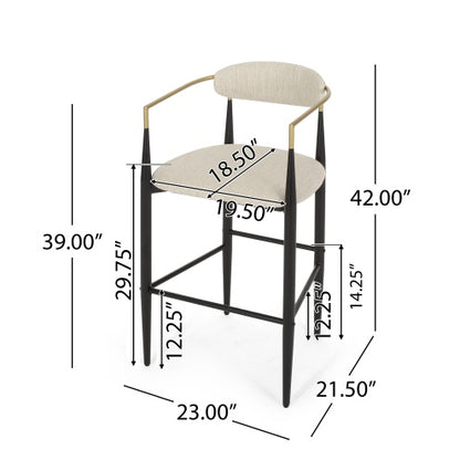 US Local Barstools Set Of 2, Counter Height Upholstered Bar Stools With Back For Kitchen Island, Beige Faux PU Leather Seating Black Iron Legs 260LBS Weight Capacity