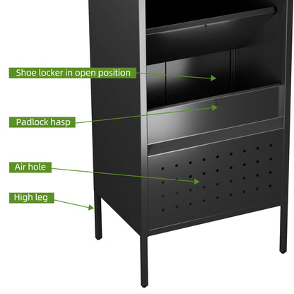 US Local 1 Door Metal Locker With Hanging Rod,Metal Storage Locker With Mesh,Suitable For Gym,Basketball Gym,Gymnasiums,Utility Room,Assembly Required,Black