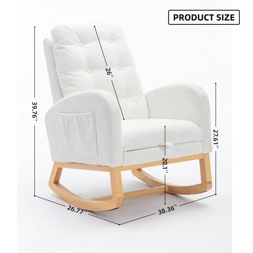 US Local LY-5104 WHITE Accent Rocking Chair With Footrest High Back Rubber Wood Rocking Legs Bedroom Living Space 26.77D X 38.36W X 39.76H Inch