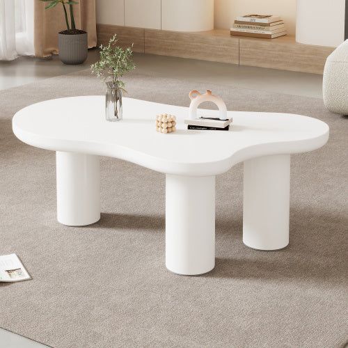 UK Local Irregular White Painted Coffee Table, Cloud Shaped Coffee Table Tea Table End Table, Modern Coffee Table With 3 Legs, For Living Room Furniture, 107x66x40.5 Cm