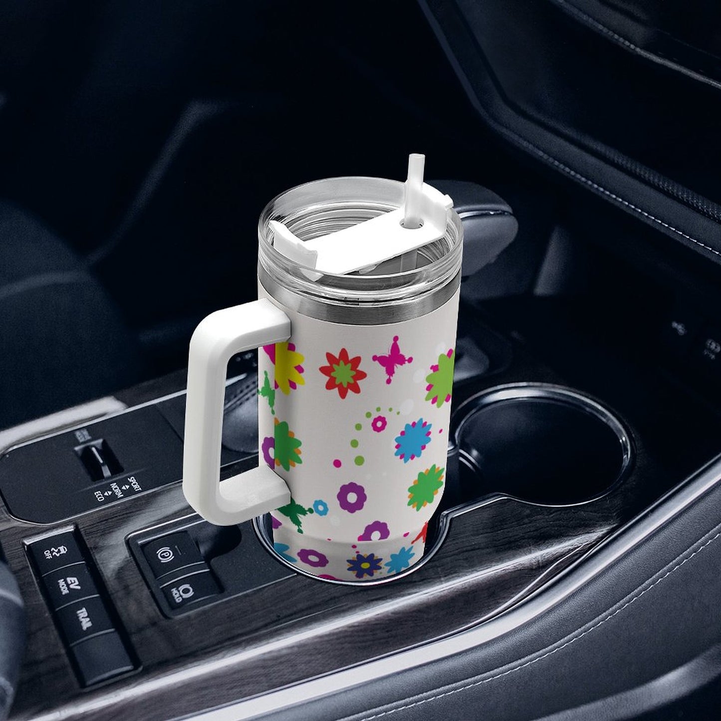 PHDT00498 POD US Local Tumbler 40oz Large Capacity Car Cup Texture, Flower