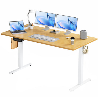 US Local Electric Adjustable Height Standing Desk Sit To Stand Up Desk With Splice Board, Rising Home Office Computer Table With 2 Hook And Wire Hole For Work