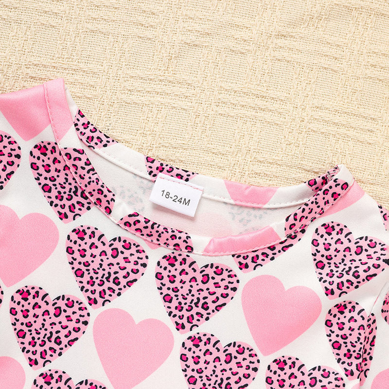 US Local Toddler Girls Outfits Long Sleeve Graphic Heart Print Mesh Tulle Dress Valentine Birthday Party Dresses