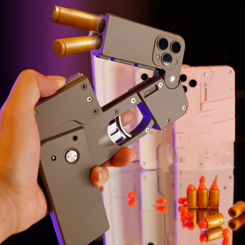 USA Local Folding Pistol Bullet Automatic Shell Throwing Toy Creative Soft Bullet Toy Mobile Phone Appearance Gun Outdoor Interactive Kid Gift