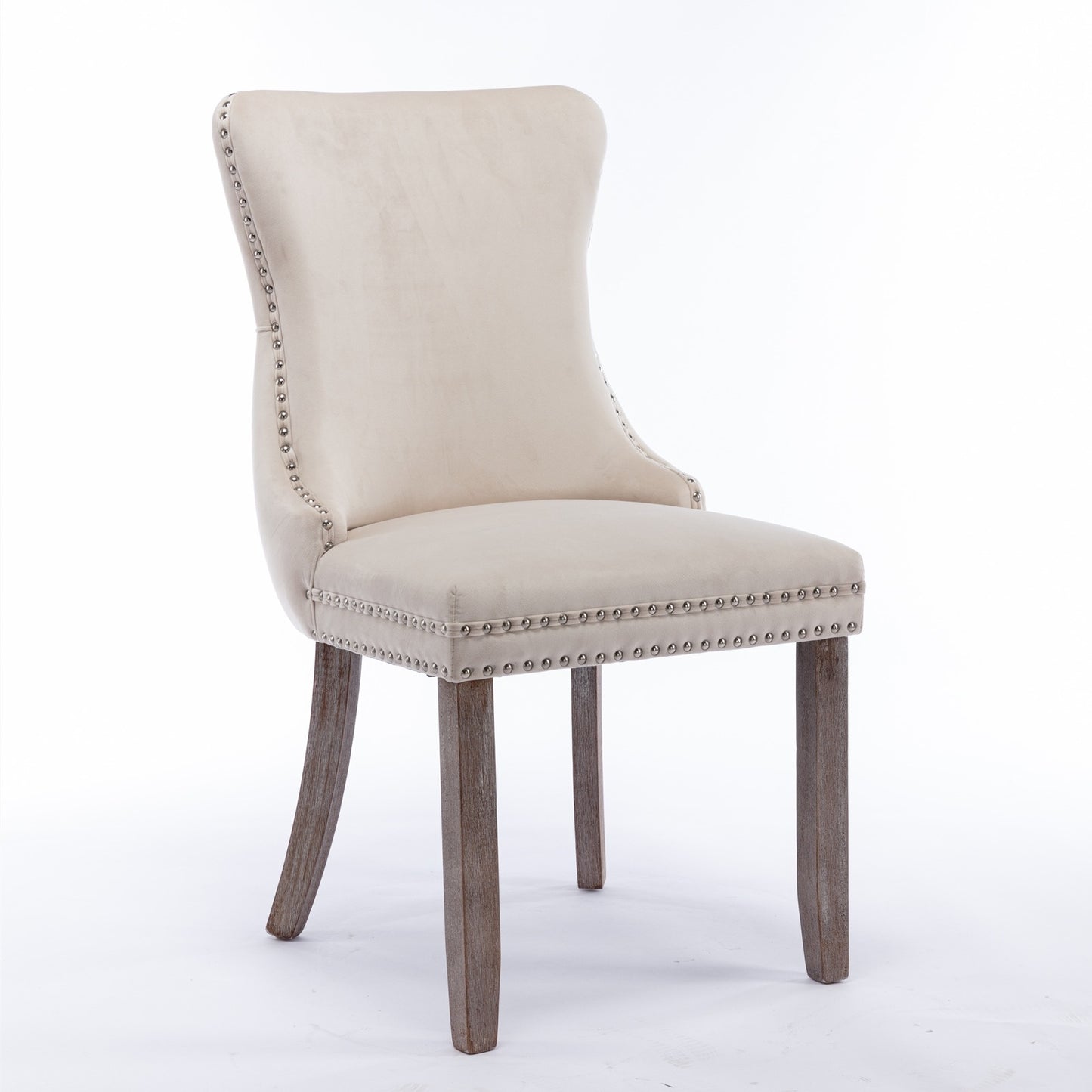 US Local A A Upholstered Wing-Back Chair With Nailhead Trim & Solid Wood Leg