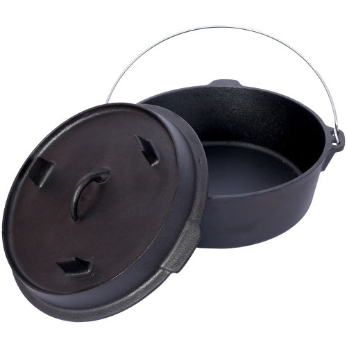 US Local Pre-Seasoned Cast Iron Dutch Oven With Skillet Lid, Outdoor Camping Deep Pot For Camping Fireplace Cooking BBQ Baking Campfire, With Iron Pot Rack, 6 Quart