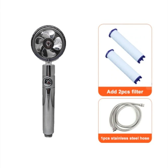 US Local Shower Head Water Saving Flow 360 Degrees Rotating With Small Fan ABS Rain High Pressure Spray Nozzle Bathroom Accessories