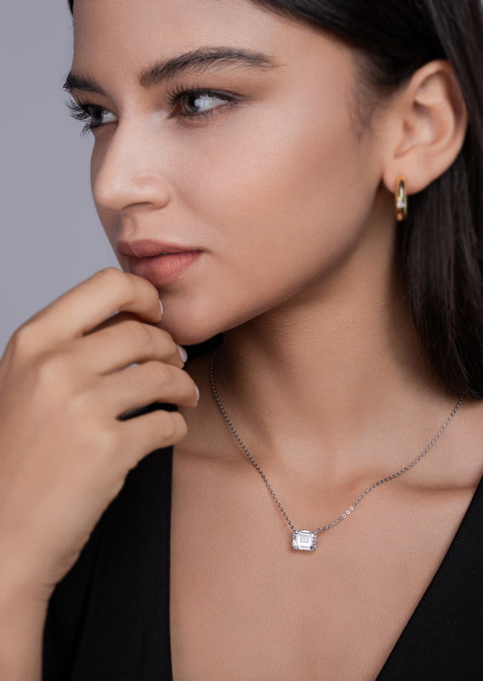 Mirage In The Mirror - A Trendy Diamond Pendant Necklace Set With Octagonal  Moissanite S925 Sterling Silver And Platinum Plating