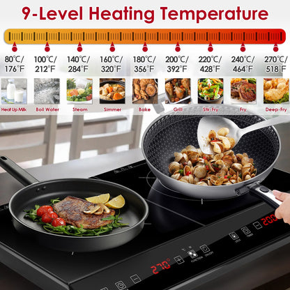 US Local 1Pc 4000W Induction Cooktop Portable Double Induction Cooker Electric Dual Burner Stove Countertop Hot Plate With 9 Power 9 Temperature 3H Timer